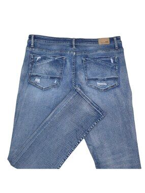 BKE Payton Universal Fit Mid-Rise Straight Jeans 34x32 Distressed Light Wash Den